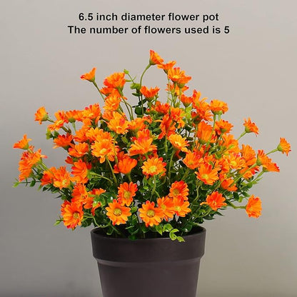 Fake Mums - Fall Marigold Flowers 8 Bundles Artificial Orange Daisy Flower Outside Plants for Home, Diwali Decor, Day of The Dead Decorations (Orange)