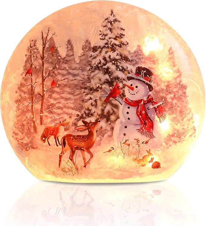 Wonder Solar Christmas Crackle Glass Ball Lights Snoman Decorations Indoor Crackle Glass LED Lighted Holiday Ball Lamp Night Lights for Christmas Holidays Seasonal Decor Lighting Decorations Indoor