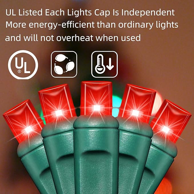 LAMPHOME 1200LED (24pk of 50L) String Lights, LED Christmas Lights, 6" SPACING,Green Wire, RED