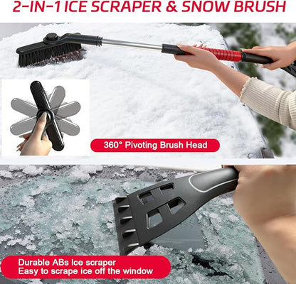 Ice Scraper and Snow Brush for Car, Lightweight 7" Brush Head & 33.5" Extendable Handle for Quick Windshield and Window Cleaning on SUV, Truck, Auto (Yellow)