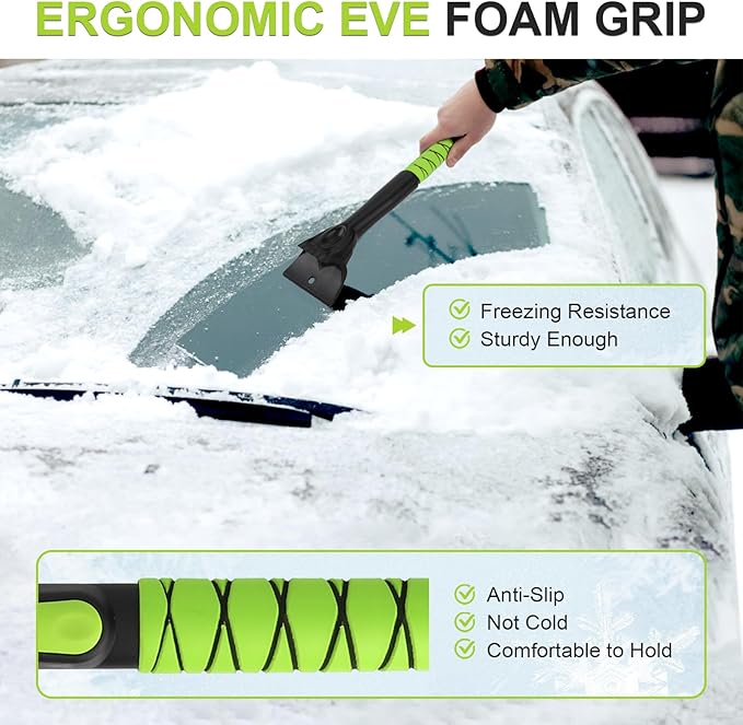 Yougfin 43" Ice Scraper for Car Windshield, Snow Brush with Squeegee, 3 in 1 Snow Removal for Cars with Foam Grip and 180° Pivoting Brush Head for Auto Truck SUV