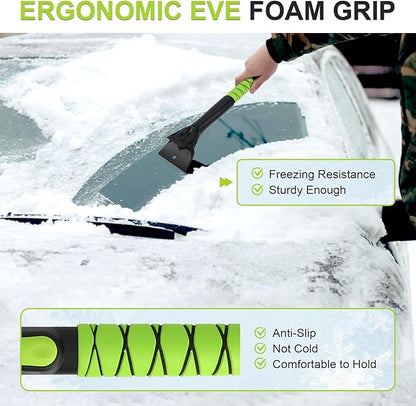 YOUGFIN 4 in 1 Ice Scraper & Snow Brush & Snow Shovel for Home Car, 43" Extendable Window Ice Removal with Squeegee for Windshield, Heavy Duty Snow Cleaner with Foam Grip & 180° Rotating Head for Auto