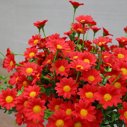 Burgundy Fake Flowers Outdoor 8 Bundles Red Artificial Daisy Plants Outside for Yard Front Porch Planter Decor (8 Bundles Red)