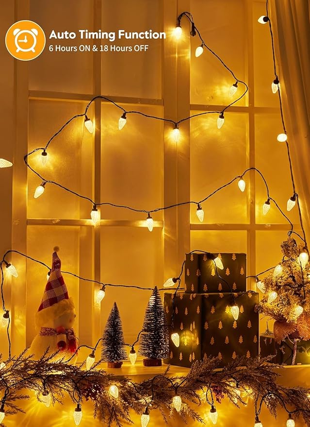 C9 LED Christmas Lights Outdoor, 81 Feet 100 LED String Light with Timer & 8 Lighting Mode, Waterproof Commercial Grade Christmas Tree Lights for Outside Indoor Roofline Patio, Warm White|2 Pack