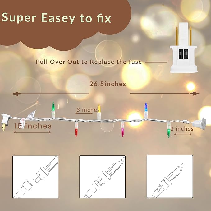 Clear Mini Green Wire Christmas Lights - UL Listed Connectable String Lights for Indoor and Outdoor Use for Xmas Trees Wreath Holiday Garden Decorations (1, White Wire Multi)