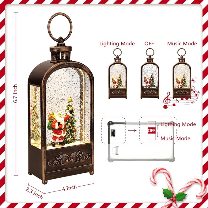 Christmas Decorations Indoor-Musical Snow Globe Christmas,Santa Christmass Tree Lighted Scene Snow Globes Lantern USB or Battery Powered,Christmass Decorations Decor for Home