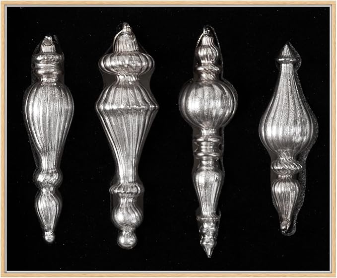 DN DECONATION Mercury Glass Finial Christmas Ornaments, Large Hanging Teardrop Ornament, Shiny Ball Ornaments for Xmas Tree, Winter Wedding, Party, Holiday Home (4-Pieces, Silver)