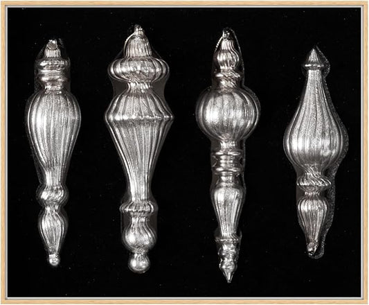 DN DECONATION Mercury Glass Finial Christmas Ornaments, Large Hanging Teardrop Ornament, Shiny Ball Ornaments for Xmas Tree, Winter Wedding, Party, Holiday Home (4-Pieces, Silver)