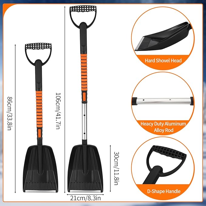 4 in 1 Snow Brush for Car, 33"-42" Ice Scrapers with Foam Grip Car Warm Gloves Snow Shovel and Working Gloves, Winter Windshield Extendable Car Cleaner Tool Accessories