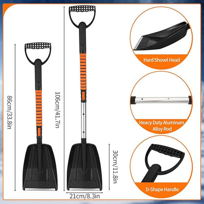 4 in 1 Snow Brush for Car, 33"-42" Ice Scrapers with Foam Grip Car Warm Gloves Snow Shovel and Working Gloves, Winter Windshield Extendable Car Cleaner Tool Accessories