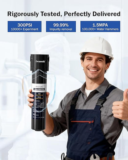 Dreamwills DS15 Under Sink Water Filter System, 1.3 GPM Direct Connect Kitchen Faucet Filtration, 3-Minute Tool-Free Install, Reduces Lead, Chlorine, Bad Taste, Retains Minerals, 2 Years