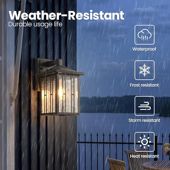 Outdoor Wall Light, Matte Brown Porch Light Fixtures, Waterproof Outside Wall Lantern, Anti-Rust Exterior Wall Mount Sconce with Water Glass for House Garage Patio