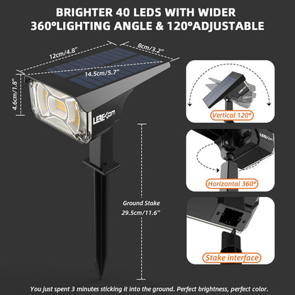 3 Brightness Modes Solar Outdoor Lights with Super Bright 40LEDs, 360 Adjustable Lighting Angle, USB Charging, Longer Working Time, Waterproof, Patio, Porch, Driveway