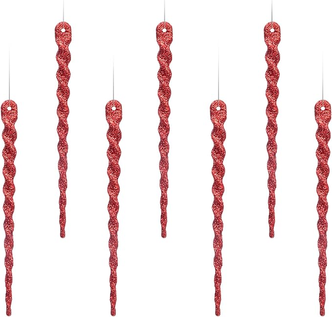 AMS Sparkling Glitter Plastic Icicle Ornaments 30 PCS Twisted Icicles Decoration Christmas Tree and Holiday Xmas Party Hanging (5.1'', Red)