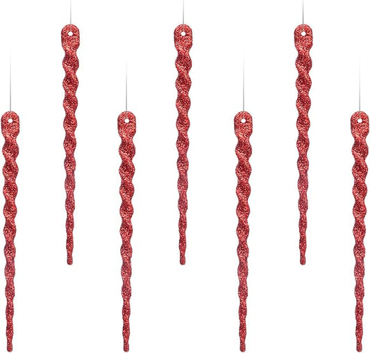 AMS Sparkling Glitter Plastic Icicle Ornaments 30 PCS Twisted Icicles Decoration Christmas Tree and Holiday Xmas Party Hanging (5.1'', Red)