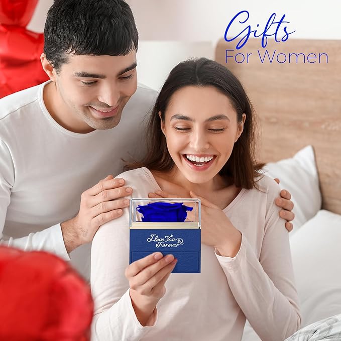 NEWNOVE Preserved Real Blue Rose with Angle Wings Necklace, Anniversary Birthday Gifts for Women, Wife Girlfriend Mom Gift Ideas, I Love You Gifts for Her