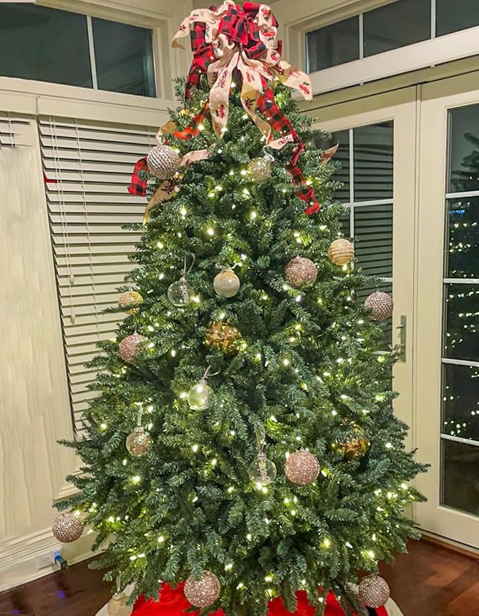 Pre-lit Christmas Tree 9FT Premium Spruce Artificial Remote Control with 1200 Dual Color LED Lights, Full Hinged Fir Xmas Tree Multicolor and White Lights 9 Feet Outdoor