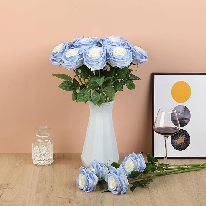 15pcs Fake Roses Artificial Silk Flowers Faux Rose Flower Long Stems Bouquet for Arrangement Wedding Centerpiece Party Home Kitchen Decor