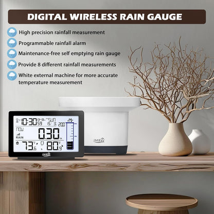 Wireless Rain Gauge Outdoor with Thermometer, High Accurate Digital Rain Gauges Outdoors Best Rated, Electronic Self-Emptying Remote Rain Collector, Freeze Proof Automatic Rain Measure Gauge for Yard