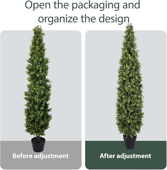 5FT Artificial Boxwood Topiary Tree Fake Topiary Potted Plants for Home Office Garden Indoor Outdoor Decoration 59INCH(2PACK)