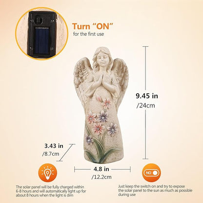 Garden Angel Statues Outdoor Decor 9.6 inches 6 LED Lights Solar Outdoor Sculptures for Outside Yard Art Patio Balcony Front Lawn Ornaments Gifts for Mom Grandma Women