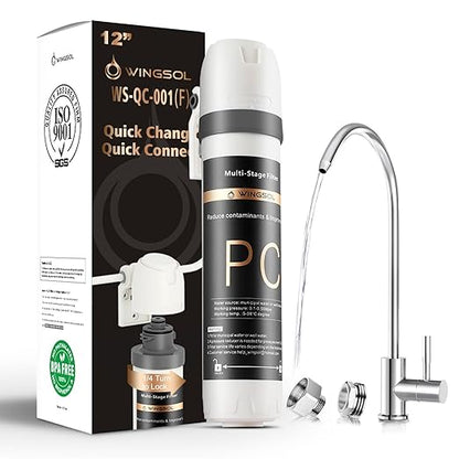 WINGSOL Under Sink Water Filter System with Faucet, Anti-Clogged Design, Reduces PFAS, Lead, Chlorine, Bad Taste, Sediment, NSF/ANSI 42&53, 8K Gallons, Easy Installation, Chrome Faucet