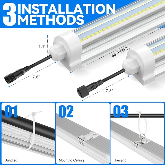JESLED T8 Plant Grow Lights, 3FT Full Spectrum Grow Light, 72W(2 X 36W,450W Eqiv), Linkable Led Grow Light Strip for Greenhouse, Plant Shelves, Plug and Play, Natural White, 2-Pack