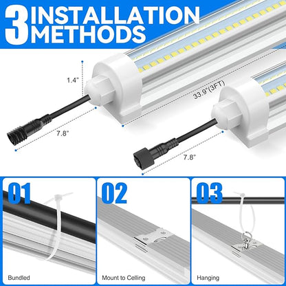 JESLED T8 Plant Grow Lights, 3FT Full Spectrum Grow Light, 72W(2 X 36W,450W Eqiv), Linkable Led Grow Light Strip for Greenhouse, Plant Shelves, Plug and Play, Natural White, 2-Pack