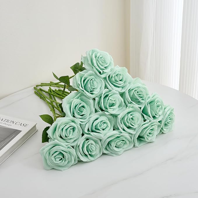 15pcs Fake Roses Artificial Silk Flowers Faux Rose Flower Long Stems Bouquet for Arrangement Wedding Centerpiece Party Home Kitchen Decor