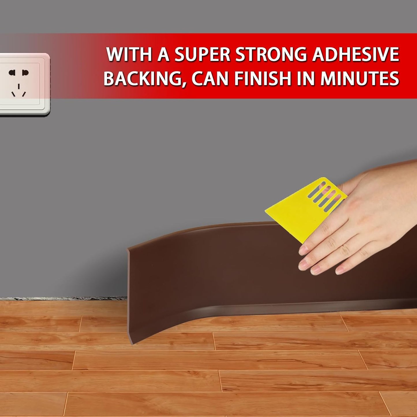 Vinyl Wall Base Baseboard Molding Trim 6" Flexible Self Adhesive Rubber Wall Base Moulding Trim Peel and Stick Design, 6 Inch x 100 Feet, Brown