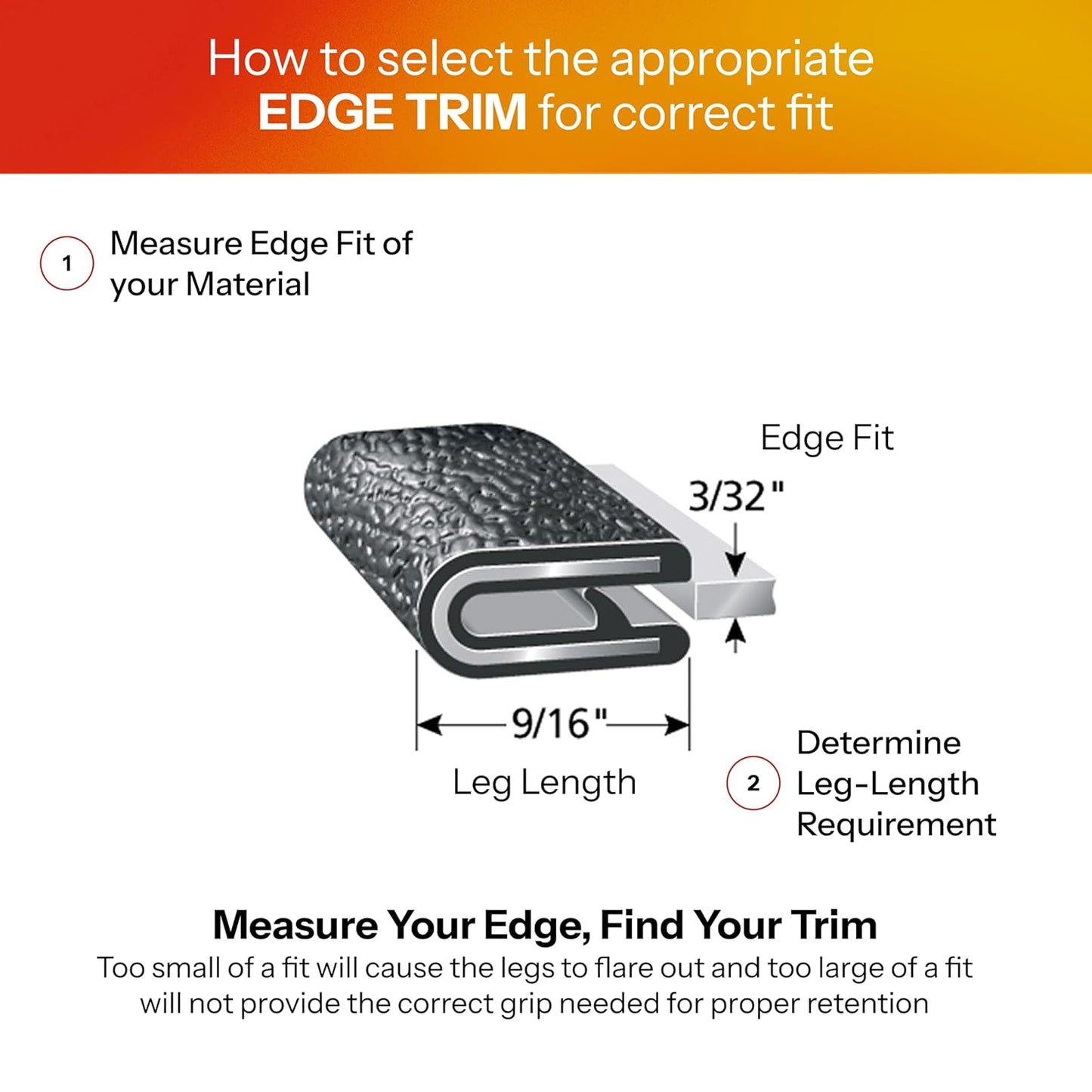 TRIM-LOK Edge Trim - Fits 3/32'' Edge, 9/16” Leg Length, 25’ Length - Single Gripping Finger - Black, Pebble Texture - Flexible PVC Edge Protector
