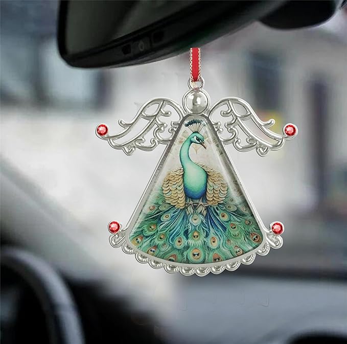 XUTAI Angel Christmas Tree Ornaments Peacock Feathers Christmas Ornament Glass Christmas Hanging Angel Glass Pendant for Holiday Decoration