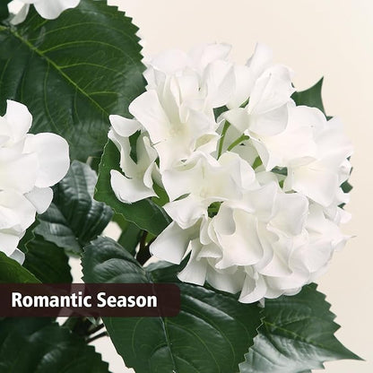 Romantic Season 38" Artificial Hydrangea Tree in Pot, Faux Potted Silk Hydrangea Plant for Indoor Outdoor Decoration, Lifelike Artificial Flower Tree for Home, Office, Patio, Garden Decor, White