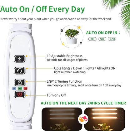 LED Grow Light Strips, Full Spectrum Plant Growing Lights for Indoor Plants 3500K, 144 LEDs Plant Lamp with 3/9/12H Timer, 10 Dimmable Levels, 3 Head 13 Inches