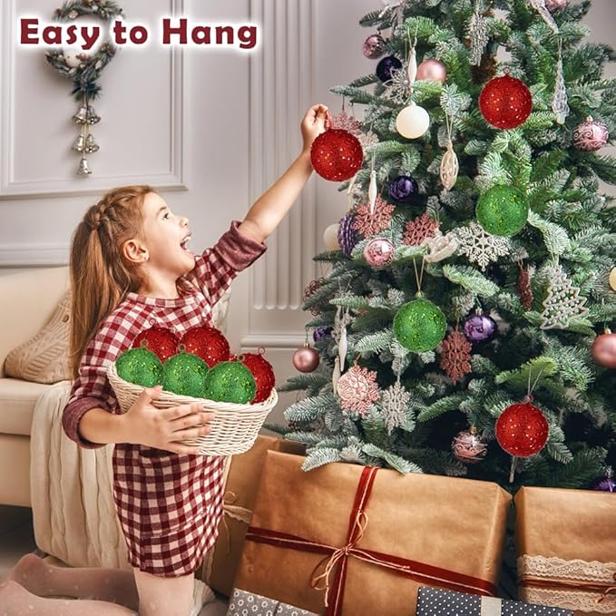 3.15" Large Christmas Balls Ornaments 6 Pcs Shatterproof Big Red Christmas Ornaments for Xmas Tree Bulk Glitter Big Xmas Tree Ornament for Trees Halloween Holiday Wedding Party Decoration