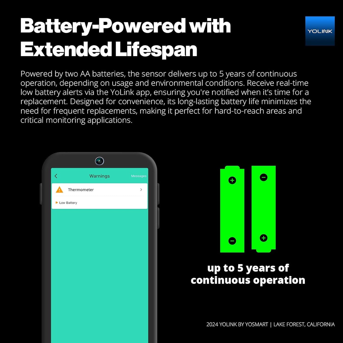YoLink Smart Freezer Thermometer, LoRa Wireless Fridge Temperature Sensor 3-Pack, Ideal for Refrigerator, Freezer, Greenhouse, Pet Cage, App & SMS Alerts, 5-Year Battery, Hub Requied
