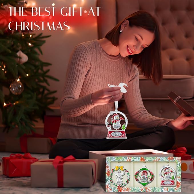 Laraine Christmas Tree Ornaments – 2025 Decorative Rotation Hanging Pendant of Car Charm Holiday Keepsake Gift Home Decor (3 Pieces Set (2025))