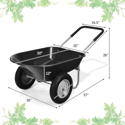 ERGOMASTER Dual-Wheel Wheelbarrow, Home Utility Garden Cart, 330 LBS Capacity, Large Heavy Duty Yard Cart for Gardening & Planting, Lawn, Farm, Construction Site, Black