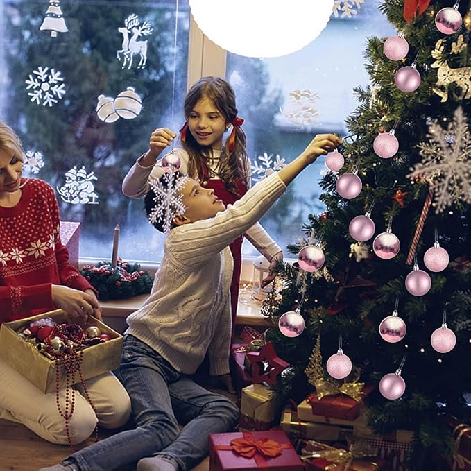 30ct Christmas Ball Ornaments, 3.15" Shatterproof Halloween Tree Decorations, Perfect Hanging Ball for Indoor/Outdoor Holiday Party Decor (Pink)