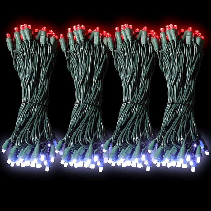 LAMPHOME 1200LED (24pk of 50L) String Lights, LED Christmas Lights, 6" SPACING,Green Wire, Red and White