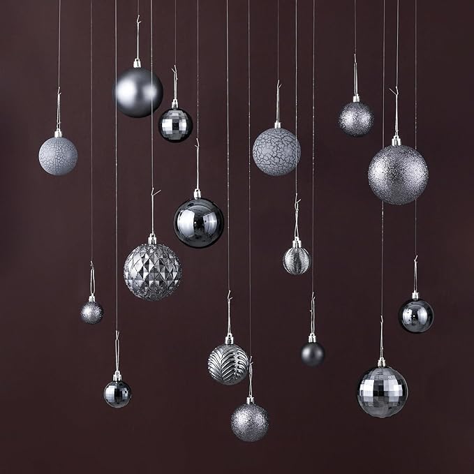 LANGXUN 36pcs Gery Christmas Tree Decorations Balls, Bolas De Navidad, 2025 Christmas Decor, Indoor Outdoor Shatterproof Christmas Ornaments, Xmars Party Wedding Suppiles