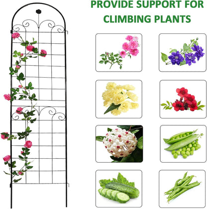 2 Pack Metal Garden Trellis for Climbing Plants, 86.7" Tall Rustproof Outdoor Trellis Panel w/Curly Grass Design, Decorative Black Iron Plant Support for Vine, Rose, Flower, Garden Wall