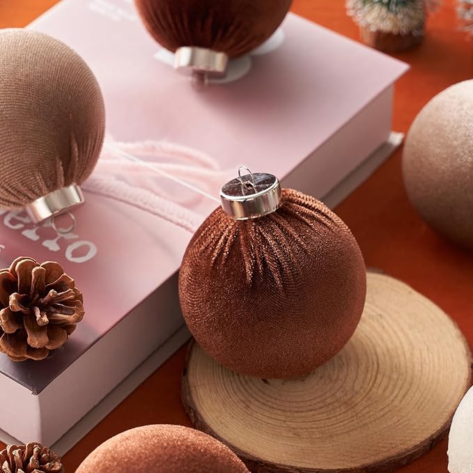 Christmas Ball Ornaments, 15 Pcs White & Coffee Ornaments with Velvet, Multicolor Xmas Decorations for Christmas Tree Holiday Decor