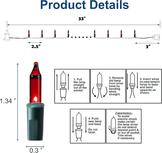 Red Christmas Lights Indoor Outdoor, 33 FT 150 Count Incandescent Mini String, 120V UL Certified Green Wire for Xmas Tree, Wreath, Patio, Holiday, Party, Home, Garden Decorations