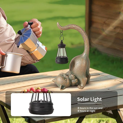 Cat Garden Statue Outside Decor with Lantern for Yard Art Lawn Ornaments Porch Patio Balcony Home House Birthday Gifts for Grandma Mom Women Sister Lover