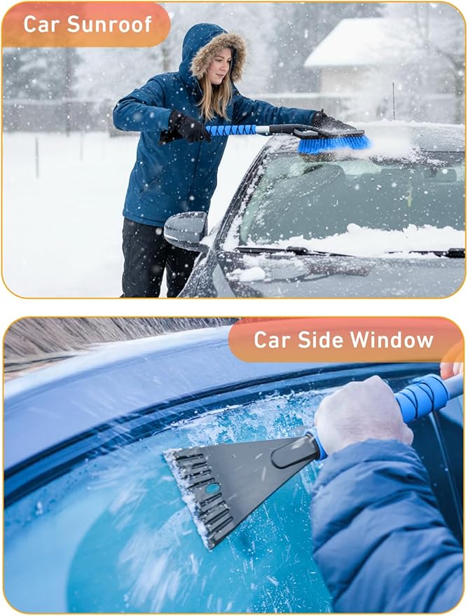 EcoNour 27" Aluminum Snow Brush with Ice Scrapers for Car Windshield and Window | Car Snow Scraper and Brush with Ergonomic Foam Grip Winter Accessories (Blue)