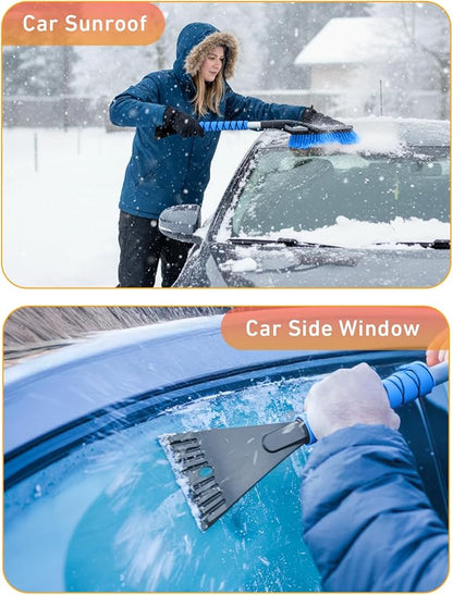 EcoNour 27" Aluminum Snow Brush with Ice Scrapers for Car Windshield and Window | Car Snow Scraper and Brush with Ergonomic Foam Grip Winter Accessories (Blue)