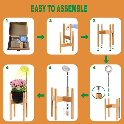 ZPirates Wood Plant Stand with Built-in Grow Lights - Extendable to Fit Small-Large Single Planter Pot - Auto Timer, Dimmable - (Pot and Plant Not Included)