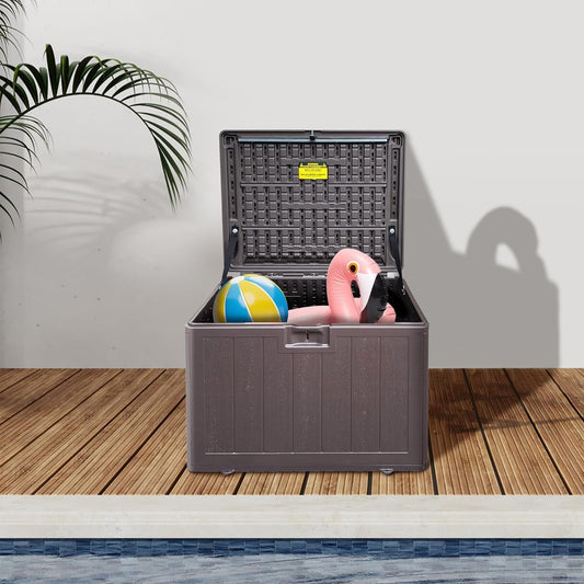 Premium Pro Edition 35 Gallon Lockable Resin Deck Box, Waterproof & UV-Resistant Outdoor Storage Box for Outdoor Storage, Garden Tools & Pool Accessories Storage, Brown