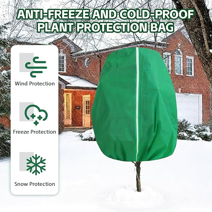 4 Packs Plant Covers Freeze Protection Green 31.5"W x 47.3"H,Winter Frost Cloth Plant Freeze Protection for Outdoor Plants, Frost Blankets with Drawstring & Zipper, Patio Winterizing Garden Covers